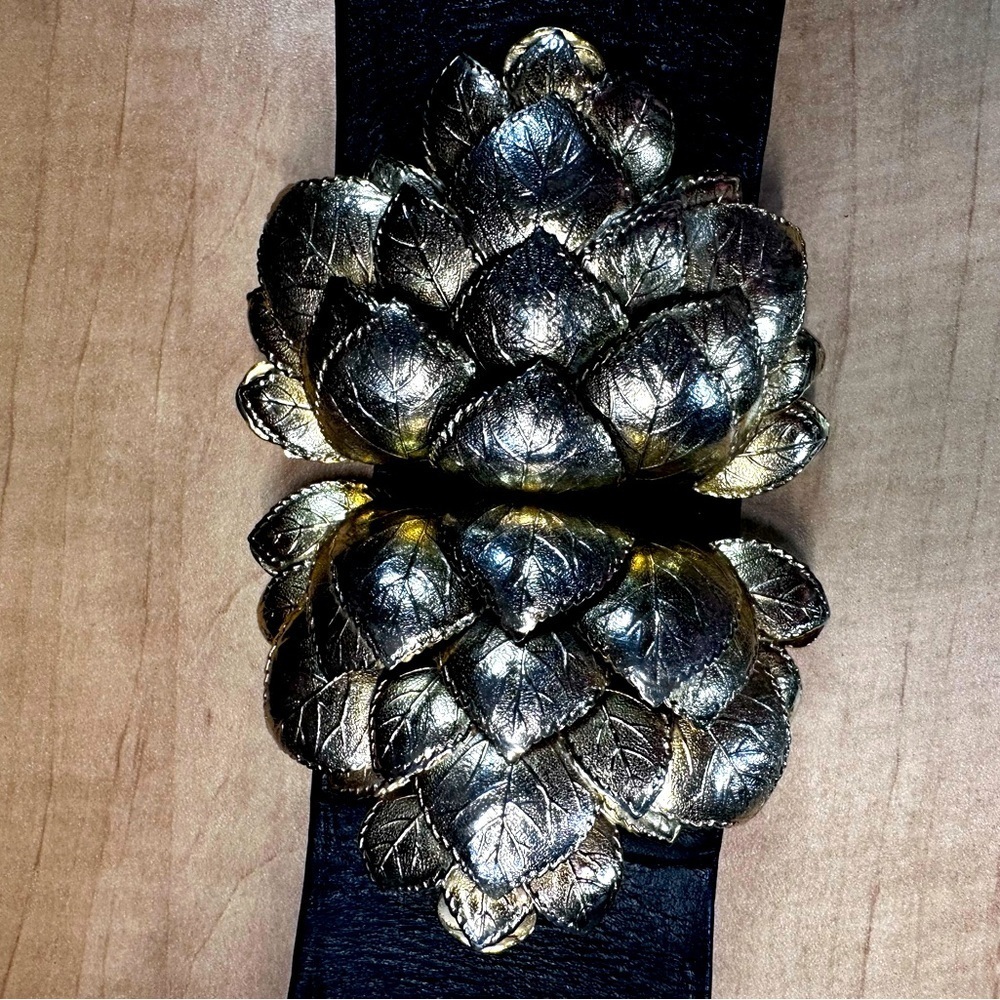 Vintage Leather/Suede & Brass Leaf Belt - Picture 4 of 7